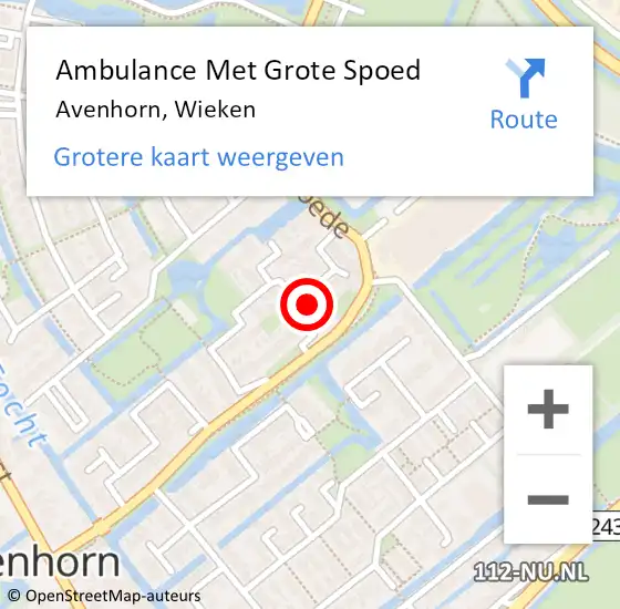 Locatie op kaart van de 112 melding: Ambulance Met Grote Spoed Naar Avenhorn, Wieken op 27 augustus 2024 20:25