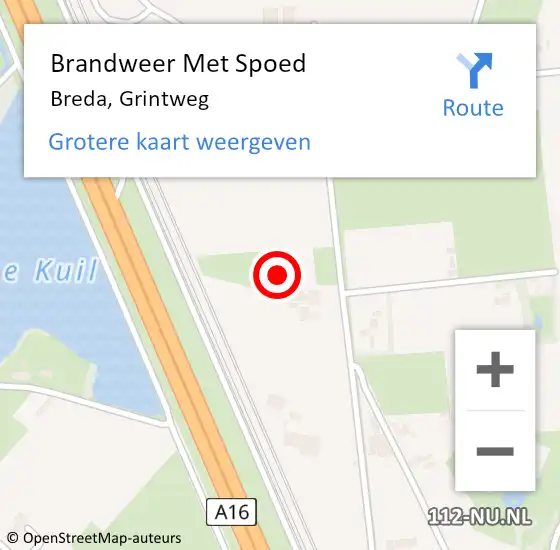 Locatie op kaart van de 112 melding: Brandweer Met Spoed Naar Breda, Grintweg op 27 augustus 2024 20:33