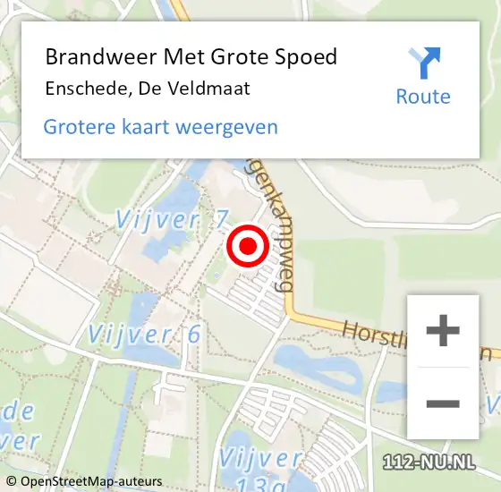 Locatie op kaart van de 112 melding: Brandweer Met Grote Spoed Naar Enschede, De Veldmaat op 27 augustus 2024 21:03