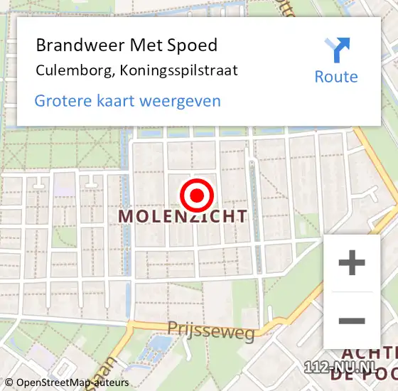 Locatie op kaart van de 112 melding: Brandweer Met Spoed Naar Culemborg, Koningsspilstraat op 27 augustus 2024 21:03