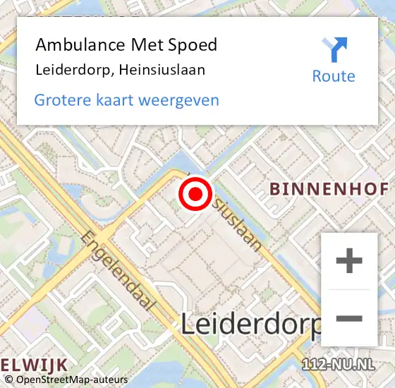 Locatie op kaart van de 112 melding: Ambulance Met Spoed Naar Leiderdorp, Heinsiuslaan op 27 augustus 2024 21:23