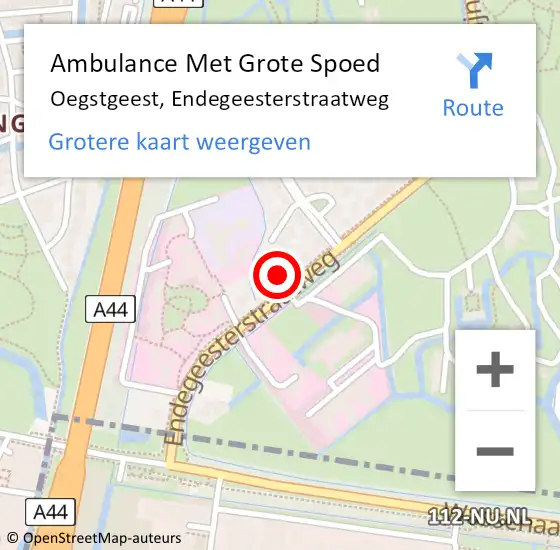 Locatie op kaart van de 112 melding: Ambulance Met Grote Spoed Naar Oegstgeest, Endegeesterstraatweg op 27 augustus 2024 21:27