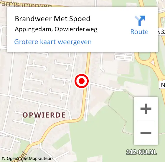 Locatie op kaart van de 112 melding: Brandweer Met Spoed Naar Appingedam, Opwierderweg op 27 augustus 2024 21:52