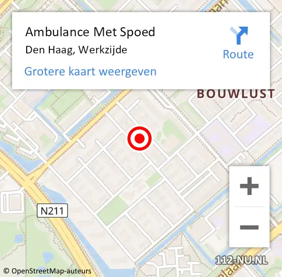 Locatie op kaart van de 112 melding: Ambulance Met Spoed Naar Den Haag, Werkzijde op 27 augustus 2024 21:56