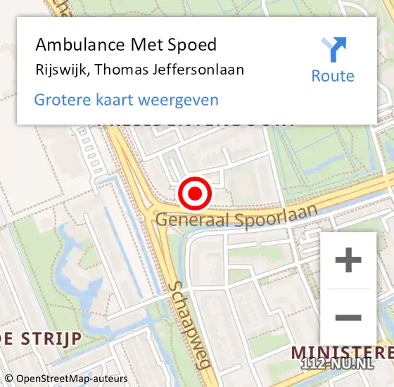 Locatie op kaart van de 112 melding: Ambulance Met Spoed Naar Rijswijk, Thomas Jeffersonlaan op 27 augustus 2024 22:24