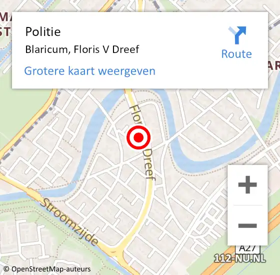 Locatie op kaart van de 112 melding: Politie Blaricum, Floris V Dreef op 27 augustus 2024 22:28