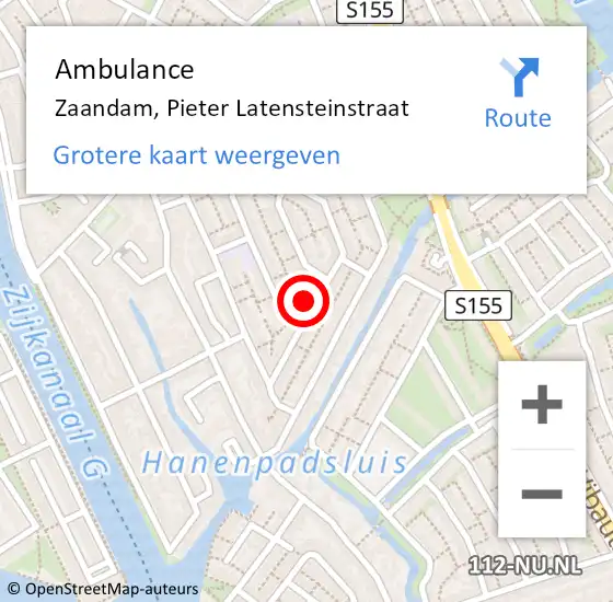 Locatie op kaart van de 112 melding: Ambulance Zaandam, Pieter Latensteinstraat op 27 augustus 2024 22:37