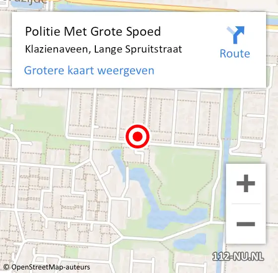 Locatie op kaart van de 112 melding: Politie Met Grote Spoed Naar Klazienaveen, Lange Spruitstraat op 27 augustus 2024 22:39