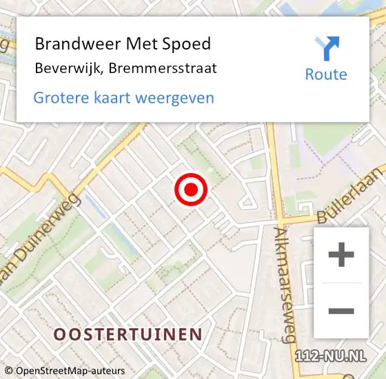 Locatie op kaart van de 112 melding: Brandweer Met Spoed Naar Beverwijk, Bremmersstraat op 27 augustus 2024 22:46