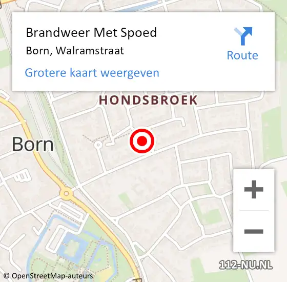 Locatie op kaart van de 112 melding: Brandweer Met Spoed Naar Born, Walramstraat op 27 augustus 2024 23:01