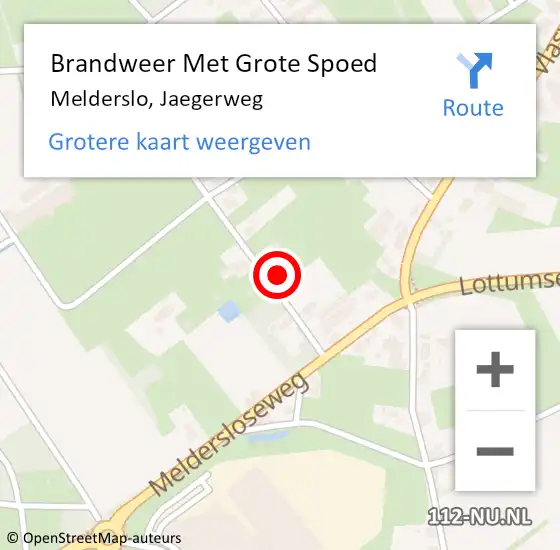 Locatie op kaart van de 112 melding: Brandweer Met Grote Spoed Naar Melderslo, Jaegerweg op 27 augustus 2024 23:06