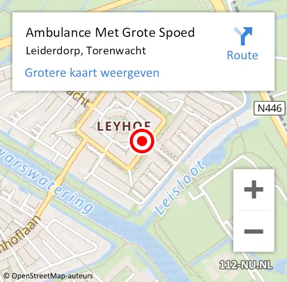 Locatie op kaart van de 112 melding: Ambulance Met Grote Spoed Naar Leiderdorp, Torenwacht op 28 augustus 2024 01:36