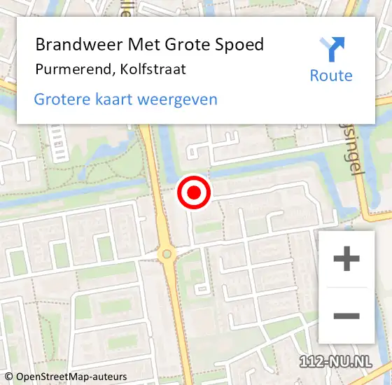 Locatie op kaart van de 112 melding: Brandweer Met Grote Spoed Naar Purmerend, Kolfstraat op 28 augustus 2024 01:50