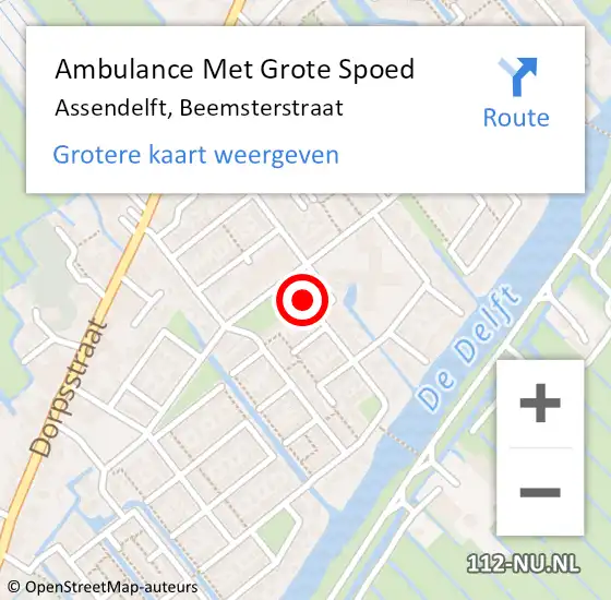 Locatie op kaart van de 112 melding: Ambulance Met Grote Spoed Naar Assendelft, Beemsterstraat op 28 augustus 2024 01:55