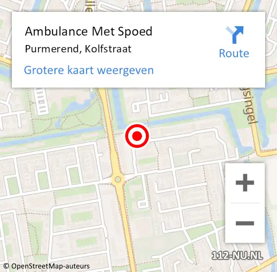 Locatie op kaart van de 112 melding: Ambulance Met Spoed Naar Purmerend, Kolfstraat op 28 augustus 2024 01:59