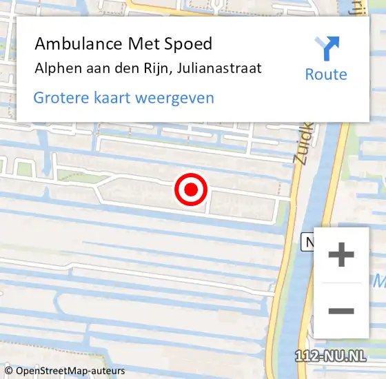 Locatie op kaart van de 112 melding: Ambulance Met Spoed Naar Alphen aan den Rijn, Julianastraat op 28 augustus 2024 02:11