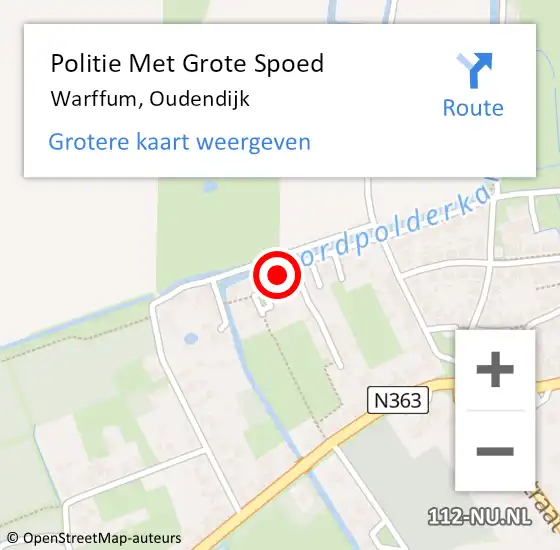 Locatie op kaart van de 112 melding: Politie Met Grote Spoed Naar Warffum, Oudendijk op 28 augustus 2024 03:04