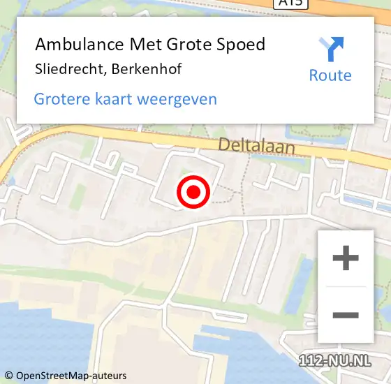 Locatie op kaart van de 112 melding: Ambulance Met Grote Spoed Naar Sliedrecht, Berkenhof op 28 augustus 2024 04:05