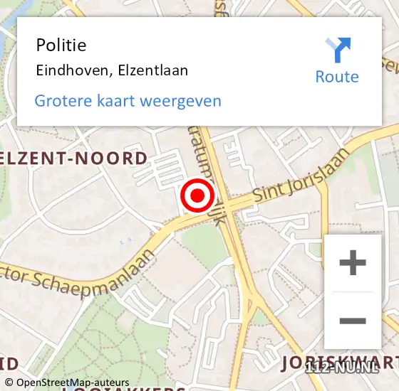 Locatie op kaart van de 112 melding: Politie Eindhoven, Elzentlaan op 28 augustus 2024 05:08