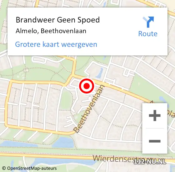 Locatie op kaart van de 112 melding: Brandweer Geen Spoed Naar Almelo, Beethovenlaan op 28 augustus 2024 06:11