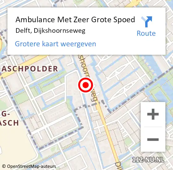 Locatie op kaart van de 112 melding: Ambulance Met Zeer Grote Spoed Naar Delft, Dijkshoornseweg op 28 augustus 2024 06:53