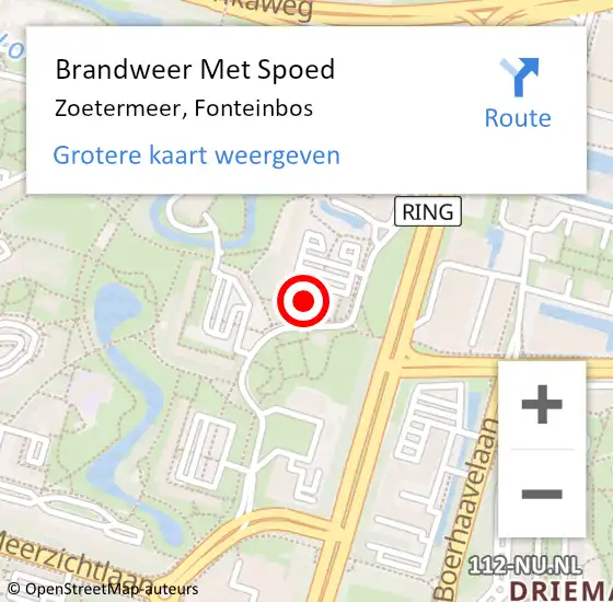 Locatie op kaart van de 112 melding: Brandweer Met Spoed Naar Zoetermeer, Fonteinbos op 28 augustus 2024 07:49