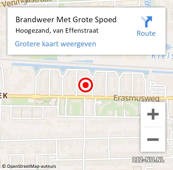 Locatie op kaart van de 112 melding: Brandweer Met Grote Spoed Naar Hoogezand, van Effenstraat op 28 augustus 2024 08:15