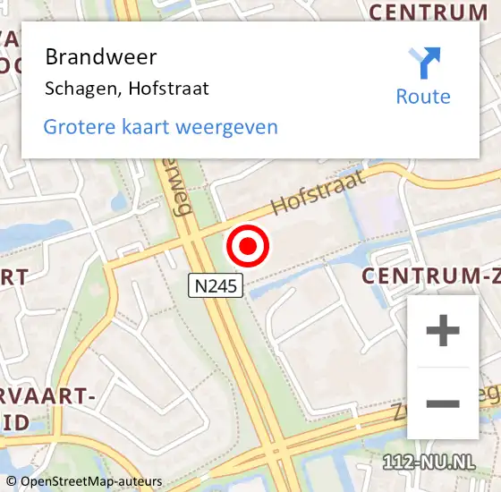 Locatie op kaart van de 112 melding: Brandweer Schagen, Hofstraat op 28 augustus 2024 08:16