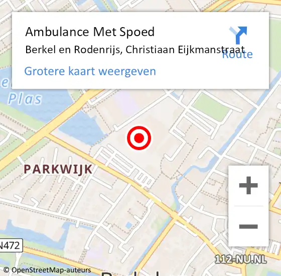 Locatie op kaart van de 112 melding: Ambulance Met Spoed Naar Berkel en Rodenrijs, Christiaan Eijkmanstraat op 28 augustus 2024 08:33