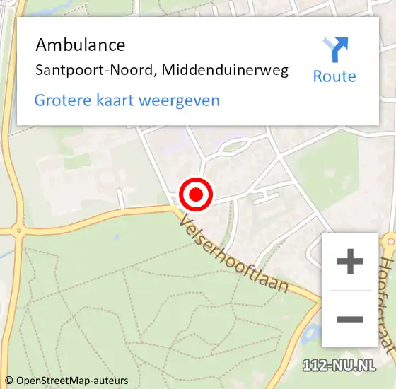 Locatie op kaart van de 112 melding: Ambulance Santpoort-Noord, Middenduinerweg op 28 augustus 2024 08:39