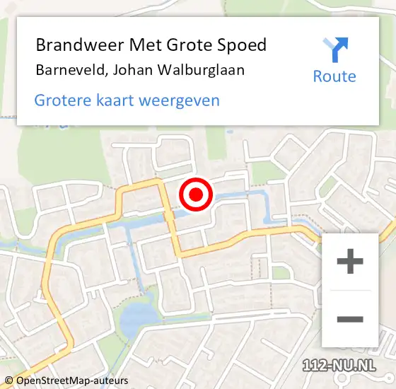 Locatie op kaart van de 112 melding: Brandweer Met Grote Spoed Naar Barneveld, Johan Walburglaan op 28 augustus 2024 08:39