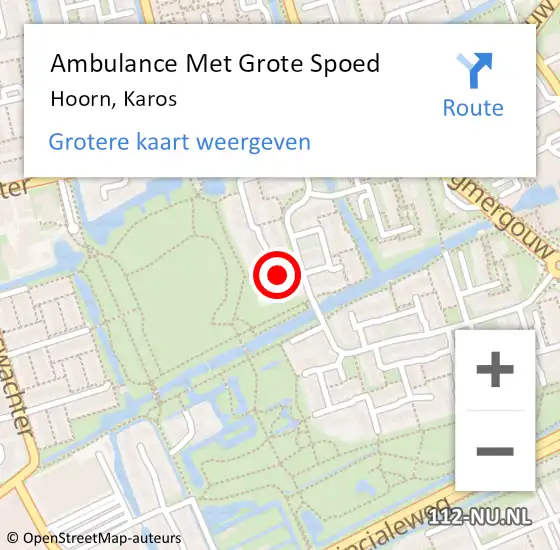 Locatie op kaart van de 112 melding: Ambulance Met Grote Spoed Naar Hoorn, Karos op 28 augustus 2024 08:39