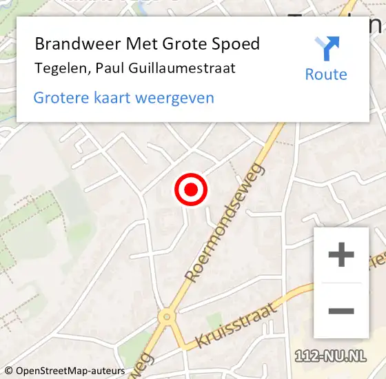 Locatie op kaart van de 112 melding: Brandweer Met Grote Spoed Naar Tegelen, Paul Guillaumestraat op 28 augustus 2024 09:29