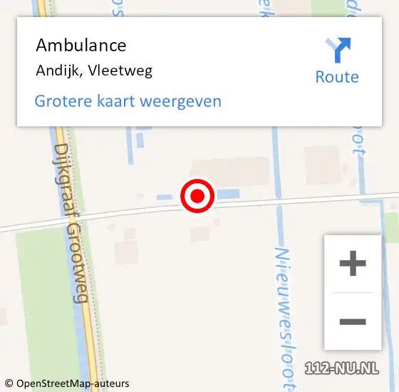 Locatie op kaart van de 112 melding: Ambulance Andijk, Vleetweg op 28 augustus 2024 10:03