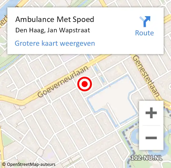 Locatie op kaart van de 112 melding: Ambulance Met Spoed Naar Den Haag, Jan Wapstraat op 28 augustus 2024 10:20