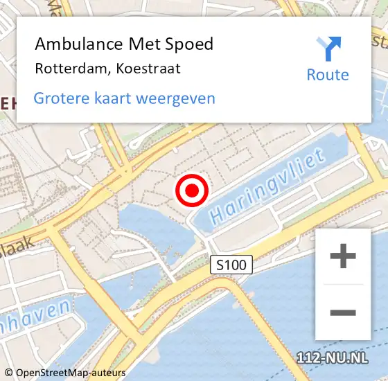 Locatie op kaart van de 112 melding: Ambulance Met Spoed Naar Rotterdam, Koestraat op 28 augustus 2024 10:26