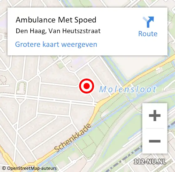 Locatie op kaart van de 112 melding: Ambulance Met Spoed Naar Den Haag, Van Heutszstraat op 28 augustus 2024 10:53