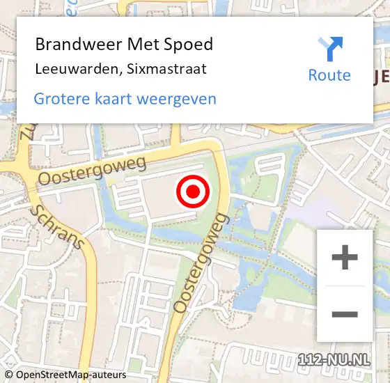 Locatie op kaart van de 112 melding: Brandweer Met Spoed Naar Leeuwarden, Sixmastraat op 28 augustus 2024 11:05