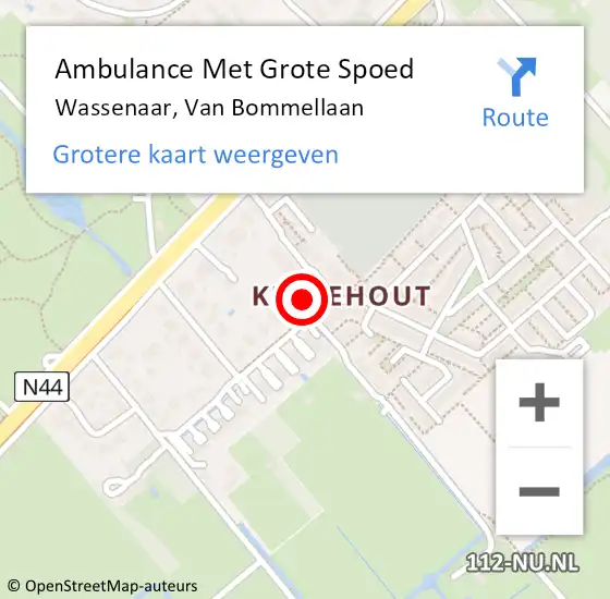 Locatie op kaart van de 112 melding: Ambulance Met Grote Spoed Naar Wassenaar, Van Bommellaan op 28 augustus 2024 11:10