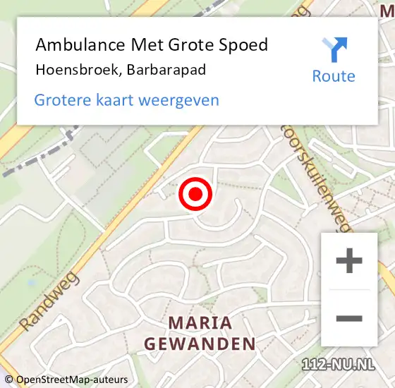 Locatie op kaart van de 112 melding: Ambulance Met Grote Spoed Naar Hoensbroek, Barbarapad op 17 oktober 2013 23:41