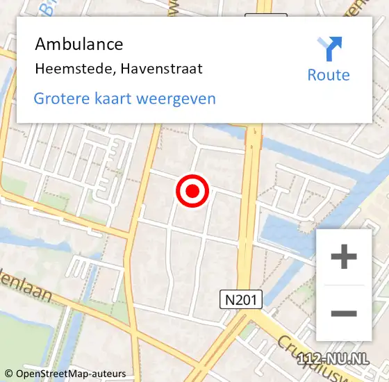 Locatie op kaart van de 112 melding: Ambulance Heemstede, Havenstraat op 28 augustus 2024 11:28