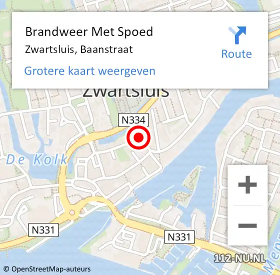 Locatie op kaart van de 112 melding: Brandweer Met Spoed Naar Zwartsluis, Baanstraat op 28 augustus 2024 11:28