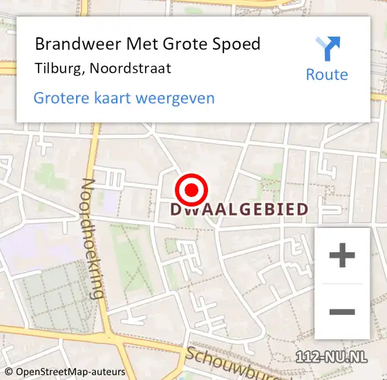 Locatie op kaart van de 112 melding: Brandweer Met Grote Spoed Naar Tilburg, Noordstraat op 28 augustus 2024 11:42