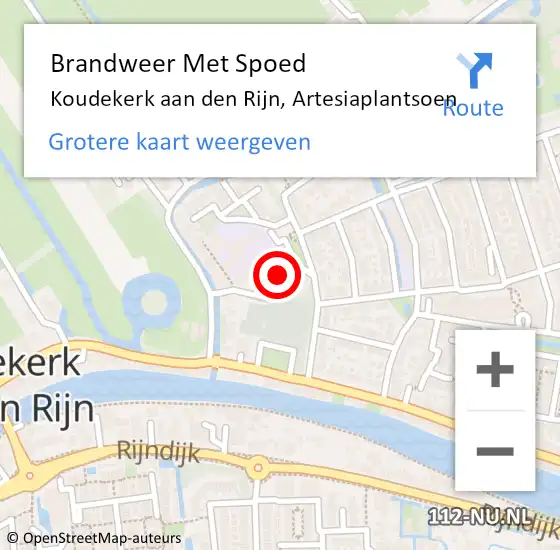 Locatie op kaart van de 112 melding: Brandweer Met Spoed Naar Koudekerk aan den Rijn, Artesiaplantsoen op 28 augustus 2024 11:44