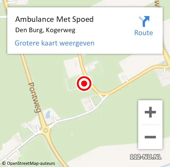 Locatie op kaart van de 112 melding: Ambulance Met Spoed Naar Den Burg, Kogerweg op 28 augustus 2024 11:48