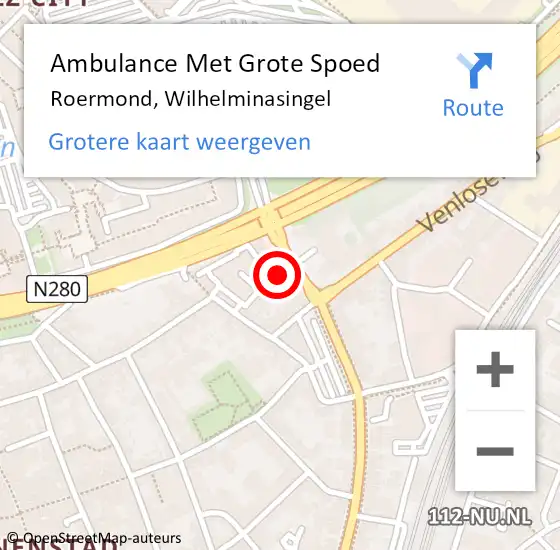 Locatie op kaart van de 112 melding: Ambulance Met Grote Spoed Naar Roermond, Wilhelminasingel op 28 augustus 2024 11:55