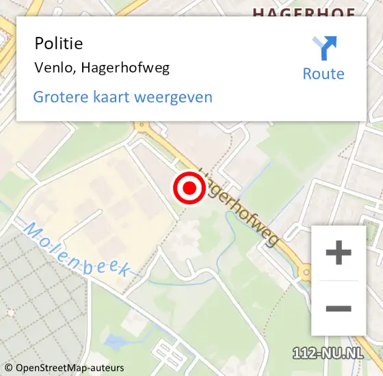 Locatie op kaart van de 112 melding: Politie Venlo, Hagerhofweg op 28 augustus 2024 11:58