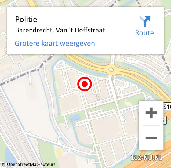 Locatie op kaart van de 112 melding: Politie Barendrecht, Van 't Hoffstraat op 28 augustus 2024 12:05