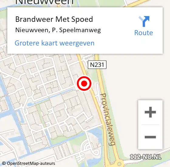 Locatie op kaart van de 112 melding: Brandweer Met Spoed Naar Nieuwveen, P. Speelmanweg op 18 oktober 2014 01:10