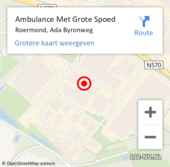 Locatie op kaart van de 112 melding: Ambulance Met Grote Spoed Naar Roermond, Ada Byronweg op 28 augustus 2024 12:23